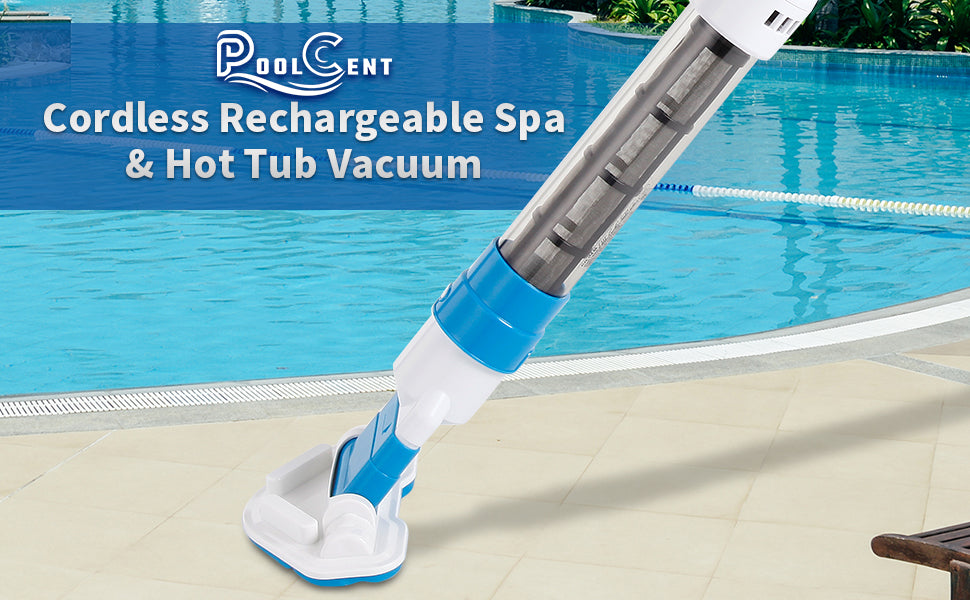 Handheld Pool/Spa Vacuum with Replaceable Brush Head, Telescopic Poles, Cordless & Rechargeable, Ideal for Hot Tubs and Above-Ground Pools