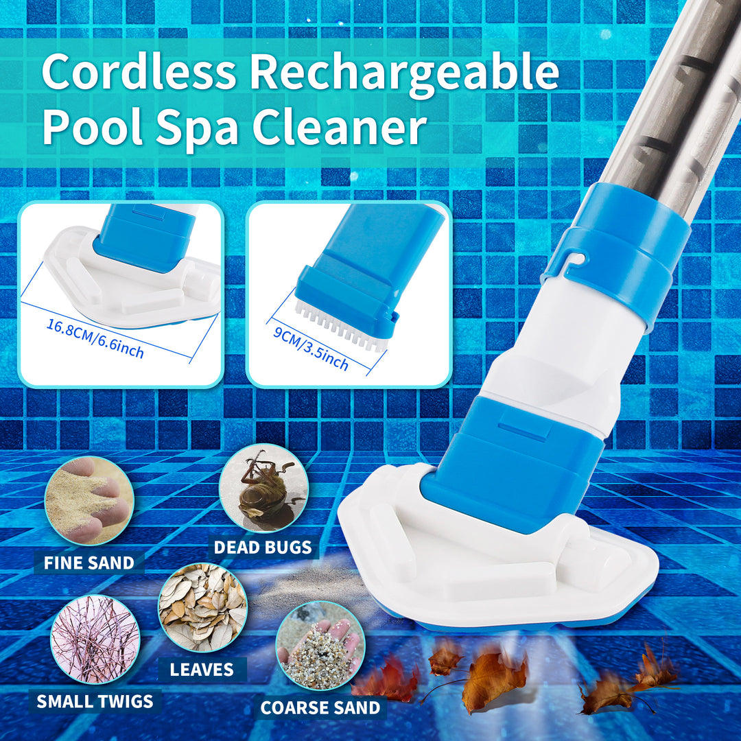 Handheld Pool/Spa Vacuum with Replaceable Brush Head, Telescopic Poles, Cordless & Rechargeable, Ideal for Hot Tubs and Above-Ground Pools