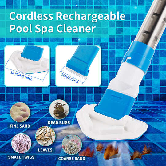 Handheld Pool/Spa Vacuum with Replaceable Brush Head, Telescopic Poles, Cordless & Rechargeable, Ideal for Hot Tubs and Above-Ground Pools