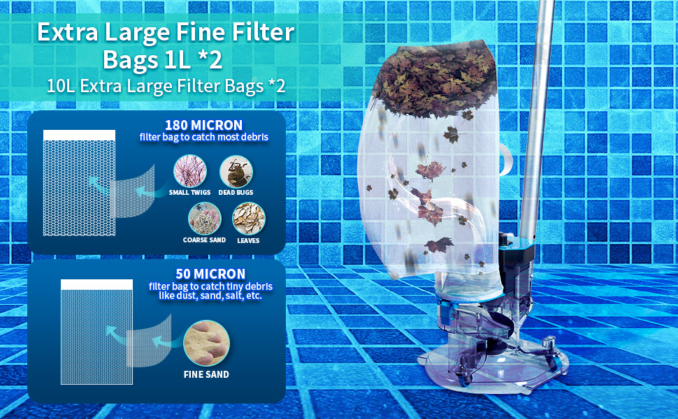 Leaf Eater, Heavy-Duty Cordless Pool Vacuum Cleaner with Dual Filter Bags, 24 GPM Powerful Suction, Rechargeable, for All Pool Types (Pole Not Included)