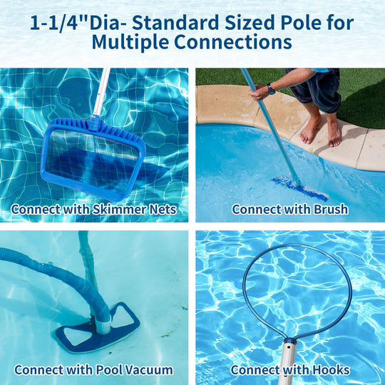 7.7FT Professional Aluminum Telescopic Swimming Pool Pole, 0.8mm Thickness, 1-1/4" Diameter for Skimmer Net, Brush, Vacuum Head