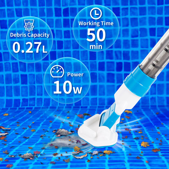 Handheld Pool/Spa Vacuum with Replaceable Brush Head, Telescopic Poles, Cordless & Rechargeable, Ideal for Hot Tubs and Above-Ground Pools