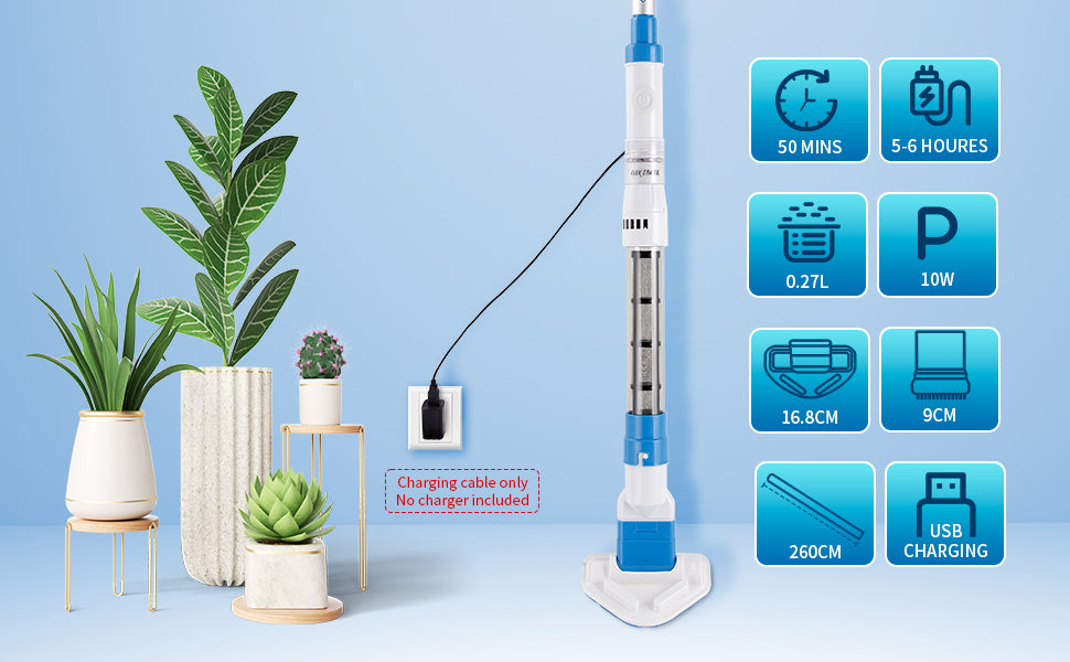 Handheld Pool/Spa Vacuum with Replaceable Brush Head, Telescopic Poles, Cordless & Rechargeable, Ideal for Hot Tubs and Above-Ground Pools