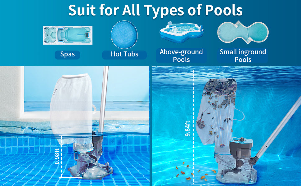 Leaf Eater, Heavy-Duty Cordless Pool Vacuum Cleaner with Dual Filter Bags, 24 GPM Powerful Suction, Rechargeable, for All Pool Types (Pole Not Included)