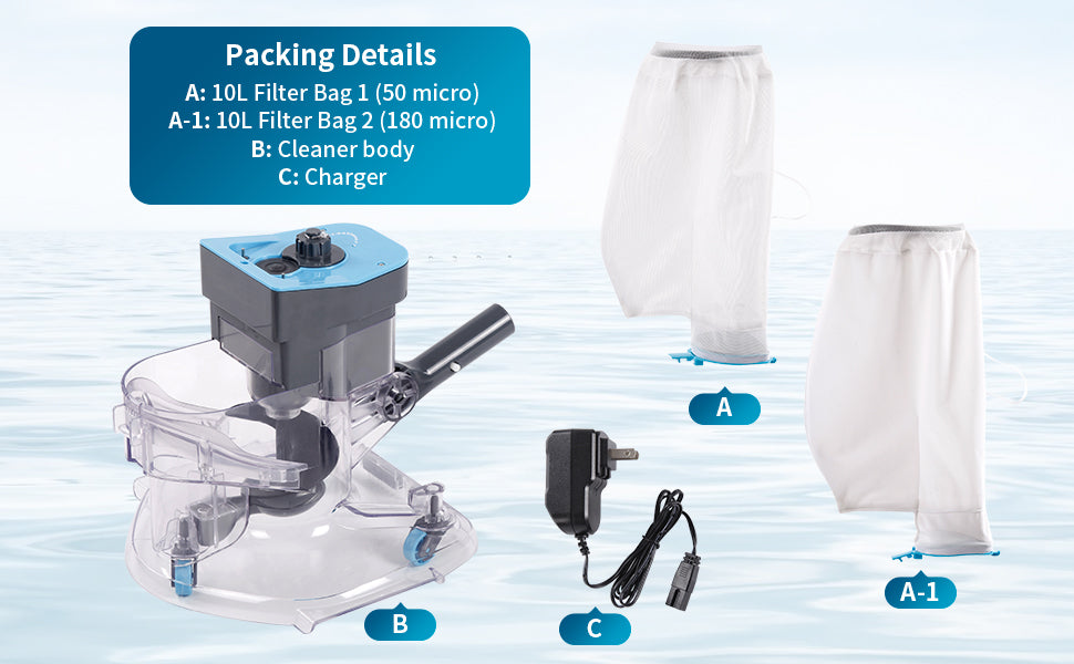 Leaf Eater, Heavy-Duty Cordless Pool Vacuum Cleaner with Dual Filter Bags, 24 GPM Powerful Suction, Rechargeable, for All Pool Types (Pole Not Included)