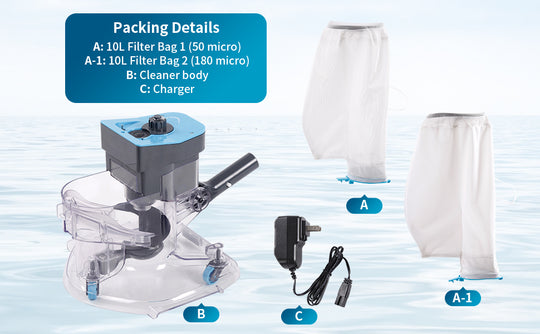 Leaf Eater, Heavy-Duty Cordless Pool Vacuum Cleaner with Dual Filter Bags, 24 GPM Powerful Suction, Rechargeable, for All Pool Types (Pole Not Included)