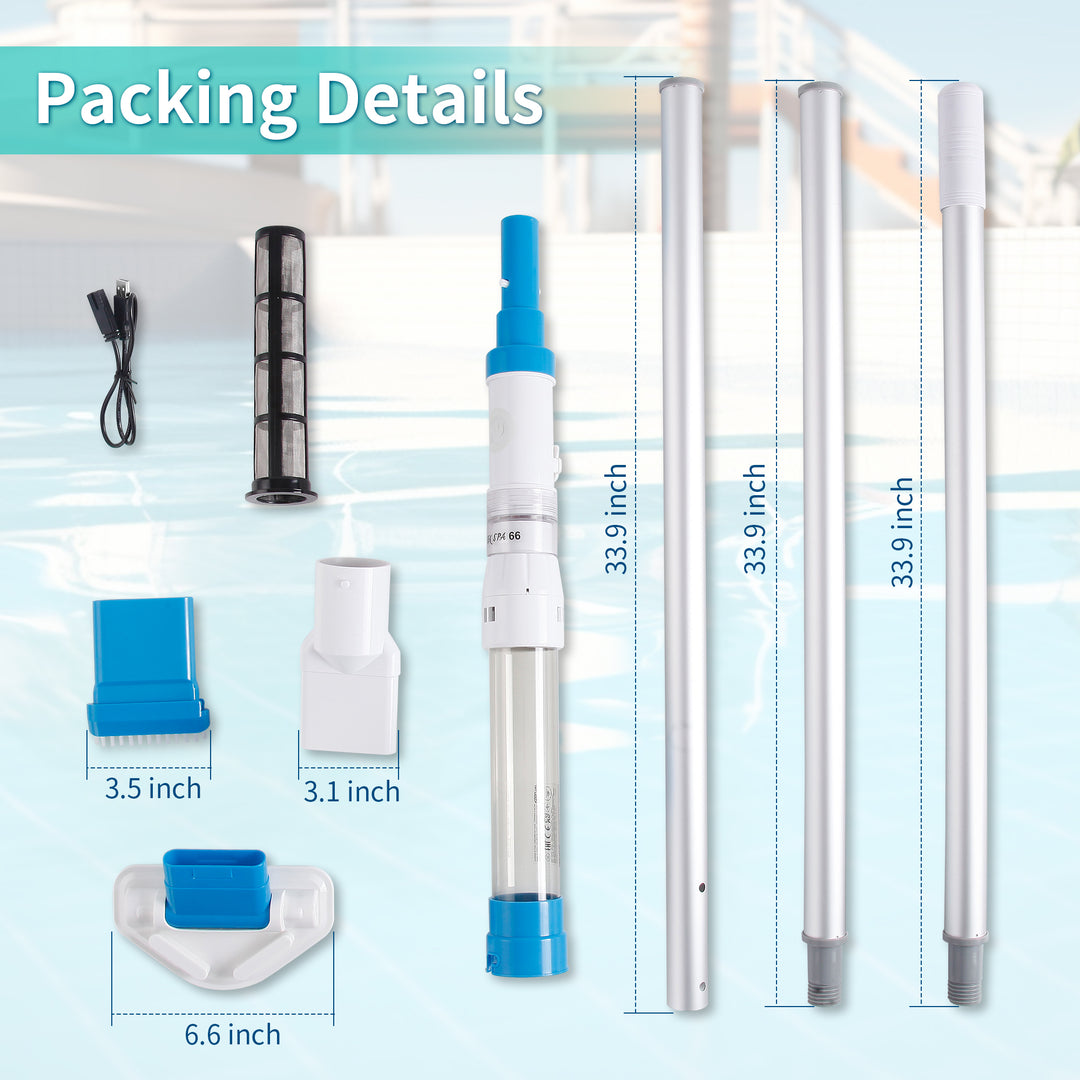 Handheld Pool/Spa Vacuum with Replaceable Brush Head, Telescopic Poles, Cordless & Rechargeable, Ideal for Hot Tubs and Above-Ground Pools