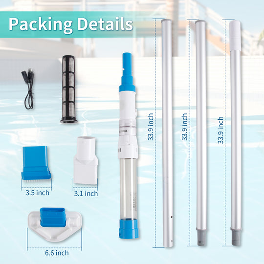 Handheld Pool/Spa Vacuum with Replaceable Brush Head, Telescopic Poles, Cordless & Rechargeable, Ideal for Hot Tubs and Above-Ground Pools