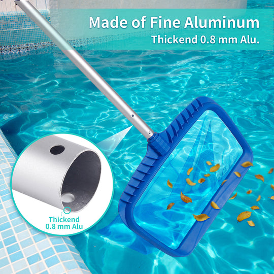7.7FT Professional Aluminum Telescopic Swimming Pool Pole, 0.8mm Thickness, 1-1/4" Diameter for Skimmer Net, Brush, Vacuum Head