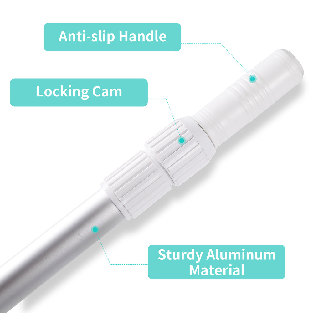 7.7FT Professional Aluminum Telescopic Swimming Pool Pole, 0.8mm Thickness, 1-1/4" Diameter for Skimmer Net, Brush, Vacuum Head