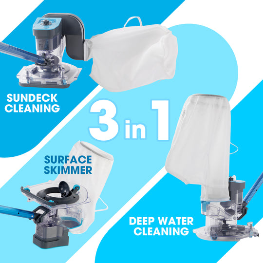 Leaf Eater Plus, Heavy-Duty Cordless Pool Vacuum, Ultra Strong Suction, 3 in 1 Cleaning Solution – Deep, Shallow & Surface Skimmer, Perfect for All Pool Types (Pole Not Included)